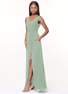 Azazie Karina Bridesmaid Dresses Agave A-Line Pleated Chiffon Dress image3