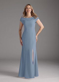 Azazie Cupid Kleider für die Brautmutter A-Linie Bootshals Spitze Chiffon Kleid Staubblau image4