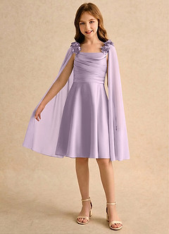 Azazie Resa Girls Formal Vente finale Robe Trapèze en Mat Satiné Plissée Frostiges Flieder image3