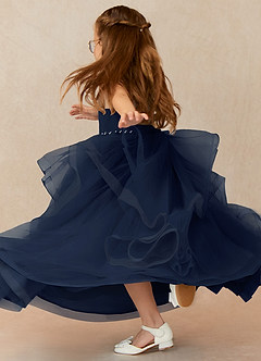 Azazie Sofia Flower Girl Dresses Dark Navy A-Line Beaded Tulle Dress image2