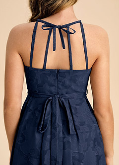 Azazie Arianthe Junior Dark Navy A-Line Pleated Floral Burnout Dress image7