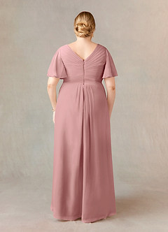 Azazie Morning Glory Final Sale Dusty Rose A-Line V-Neck Ruched Chiffon Dress image6