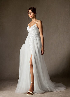 Azazie Nikita Wedding Dresses Diamond White A-Line Sequins Tulle Dress image3