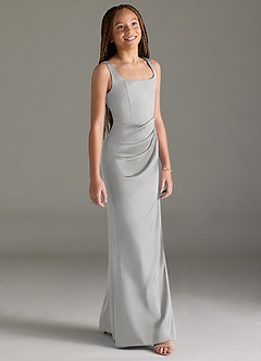 Azazie Mero Junior Silver Mermaid Pleated Stretch Satin Dress image3