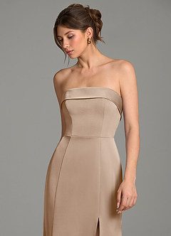 Azazie Helena Brautjungfernkleider Meerjungfrau-Linie Schulterfrei Stretch-Satin Kleid Taupe image7