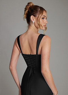 Azazie Agustina At-home Try On Dresses Black Mermaid Corset Stretch Satin Dress image6