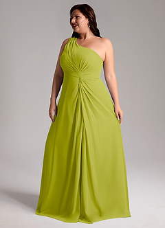 Azazie Brooke Bridesmaid Dresses Lemongrass A-Line One Shoulder Chiffon Dress image12