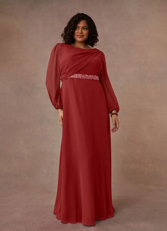 Azazie Priyanka Mother of the Bride Dresses Rust A-Line Boatneck Pleated Chiffon Dress image5