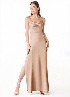 Azazie Alaija Bridesmaid Dresses English Rose Mermaid Side Slit Stretch Satin Dress image2