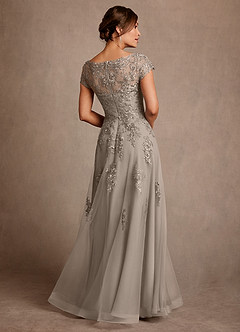 Azazie Jalinda Mother of the Bride Dresses Taupe A-Line Lace Chiffon Dress image2