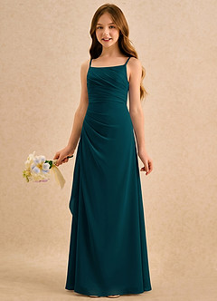 Azazie Cannoli Girls Formal Flower Girl Dresses Pine A-Line Pleated Chiffon Dress image3