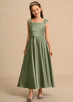 Azazie Bundle Girls Formal Flower Girl Dresses Pistachio A-Line Pleated Matte Satin Dress image1