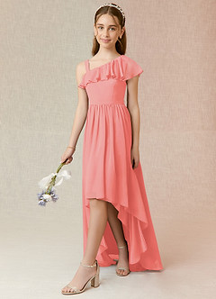 Azazie Mango Junior Coral A-Line Ruched Chiffon Dress image3