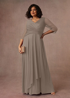 Azazie Annetta Mère de la mariée Robes Robe Trapèze en Maille Col en V à manches longues Taupe image1