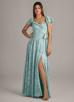 Azazie Aricella Bridesmaid Dresses Mist A-Line Corset Floral Burnout Dress image1