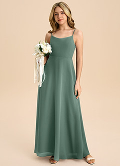 Azazie Shale Junior Sea Moss A-Line Bow Chiffon Dress image5