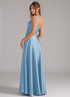Azazie Shaude Bridesmaid Dresses Powder Blue A-Line Pleated Stretch Satin Dress image6
