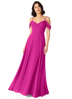 Azazie Tancie Brautjungfernkleider Wandelbar A-Linie Schulterfrei Chiffon Kleid Fuchsia image1