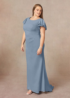 Azazie Peppermint Final Sale Dusty Blue Mermaid Scoop Ruched Stretch Crepe Dress image9
