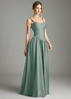 Azazie Evadina Vestidos de damas de honor Vestido de Salvia Plateada de Satén Elástico de Corte en A con Corsé image4