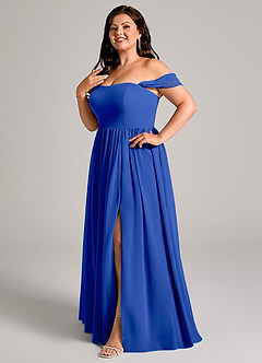 Azazie Calianna Bridesmaid Dresses Royal Blue A-Line Off the Shoulder Chiffon Convertible Dress image10