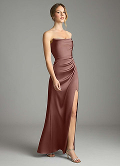 Azazie Leonis Bridesmaid Dresses Espresso Mermaid Pleated Stretch Satin Convertible Dress image6