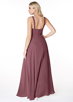 Azazie Jay Bridesmaid Dresses Sangria A-Line Square Neckline Side Slit Chiffon Dress image2