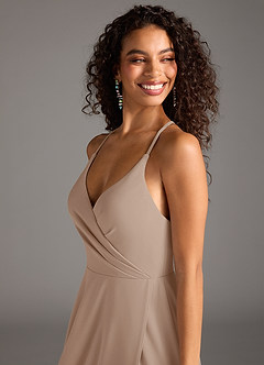 Azazie Davis Final Sale Taupe A-Line Pleated Stretch Crepe Dress image9