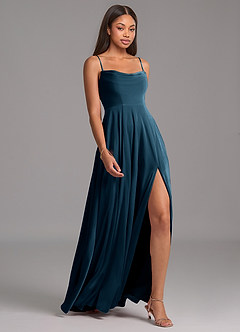 Azazie Elle Abiti da Damigella Abito A-Line in Velluto Con Tasche Topazio Blu image6