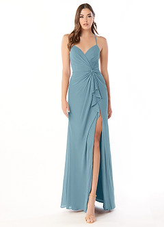 Azazie Aribella Bridesmaid Dresses Moody Blue Sheath Ruched Chiffon Dress image1