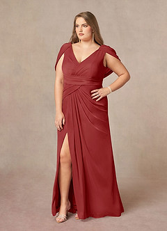 Azazie Luisa vestidos de madre de la novia Vestido de Óxido de Malla de Sirena con Cuello en V Plisado image9