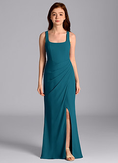 Azazie Mero Junior Abito Sirena in Chiffon Plissettato Blu Inchiostro image4