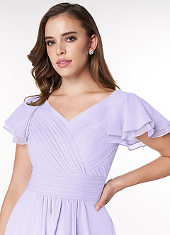 Azazie Hadley Vente finale Robe Trapèze Plissée Longueur genou Mousseline de soie image6