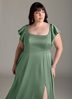 Azazie Bondi Bridesmaid Dresses Matcha A-Line Bow Stretch Satin Dress image11