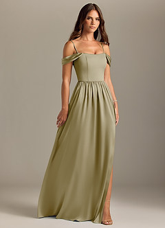 Azazie Calianna Bridesmaid Dresses Moss Green A-Line Off the Shoulder Stretch Satin Convertible Dress image7