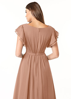 Azazie Daphne Bescheidene Brautjungfernkleider A-Linie Gekräuselt Chiffon Bodenlänge Kleid image5