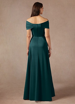 Azazie Amelia Mother of the Bride Dresses Pine A-Line Off the Shoulder Stretch Satin Dress image6