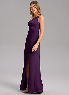 Azazie Feby Bridesmaid Dresses Grape A-Line One Shoulder Stretch Satin Dress image4