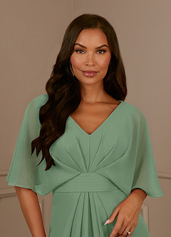 Azazie Oksana Mère de la mariée Robes Robe Trapèze en Mousseline de soie Col en V plissé Matcha image4