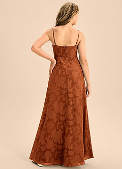 Azazie Kaylee Junior Burnt Orange A-Line with Belt Floral Burnout Dress image2