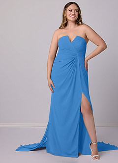 Barbie ♥ Azazie Venta Final Vestido de Azul Grisaceo de Gasa de Corte Sirena Convertible con Sin tirantes image8