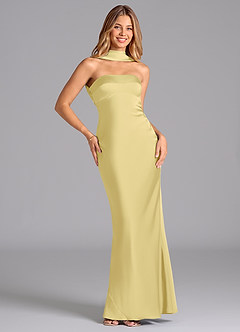 Azazie Lusinda Bridesmaid Dresses Lemon Sorbet Mermaid Strapless Stretch Satin Dress image3