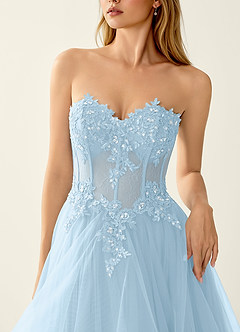 Anais Azul Cielo Vestido de fiesta con volantes de encaje y espalda con cordones tipo corsé image6