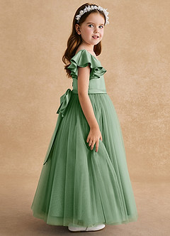 Azazie Suzy Flower Girl Dresses Matcha A-Line with Sleeves Tulle Dress image3