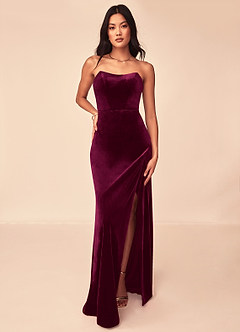 Azazie Nereda Robes de demoiselle d'honneur Robe Trapèze Convertible en velours Sans bretelle Cabernet image5