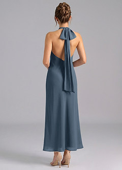 Azazie Velli Brautjungfernkleider Meerjungfrau-Linie Hoher Kragen Chiffon Kleid Neptunblau image2