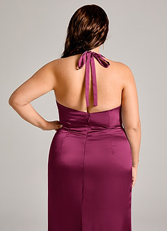 Azazie Valerie Bridesmaid Dresses Red Plum Mermaid Pleated Stretch Satin Dress image8