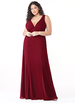 Azazie Christiana Bridesmaid Dresses Burgundy A-Line V-Neck Pleated Chiffon Dress image7
