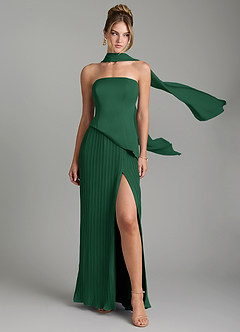 Azazie Tierney Vestidos de damas de honor Vestido Verde Oscuro de Gasa de Línea A Convertible con Palabra de honor image1