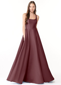 Azazie Neve Bridesmaid Dresses Sangria Ball-Gown with Pockets Stretch Satin Dress image1